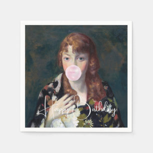 Edna blowing a bubble gum Happy Birthday Napkin