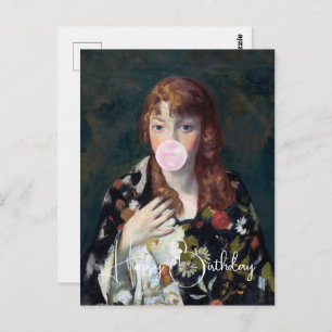 Edna blowing a bubble gum Happy Birthday Postcard