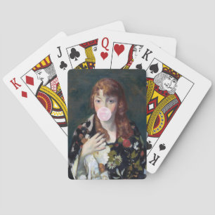 Edna blowing a pink bubble gum playing cards