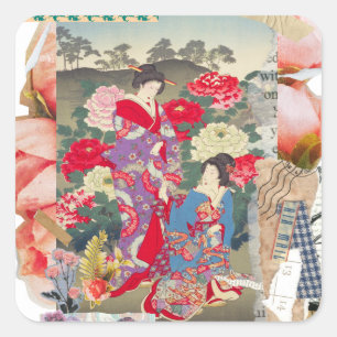 Edo Beauty & Peony Garden – Traditional Japanese  Square Sticker
