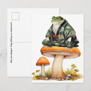 Edo era shogun frog sitting on mushroom Postcard
