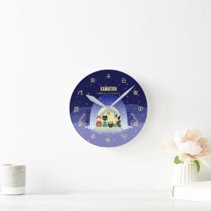 Edo-Neko's Snowy Celebration Round Clock