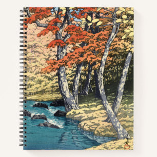 Edo Period Ukiyo-e Style Autumn Orange Trees River Notebook