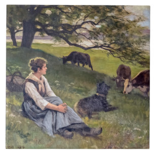 Edouard Debat-Ponsan The Cowherd Square Tile