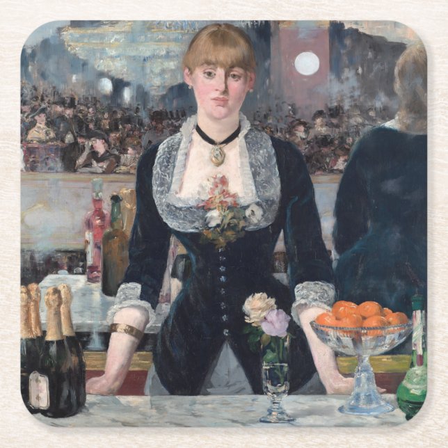 Edouard Manet - A Bar at the Folies-Bergere Square Paper Coaster (Front)