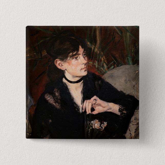 Edouard Manet - Berthe Morisot with a Fan 1874 15 Cm Square Badge (Front)
