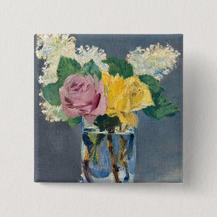 Edouard Manet - Lilacs and Roses 15 Cm Square Badge