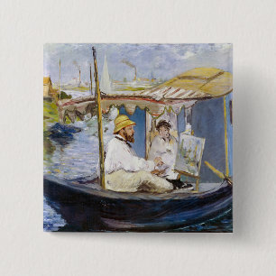 Edouard Manet - Monet in his Studio Boat 15 Cm Square Badge