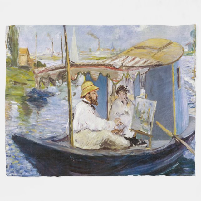 Edouard Manet - Monet in his Studio Boat Fleece Blanket (Front (Horizontal))