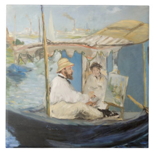 Edouard Manet - Monet Painting on His Studio Boat Tile