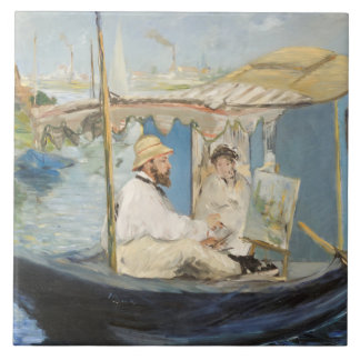 Edouard Manet - Monet Painting on His Studio Boat Tile