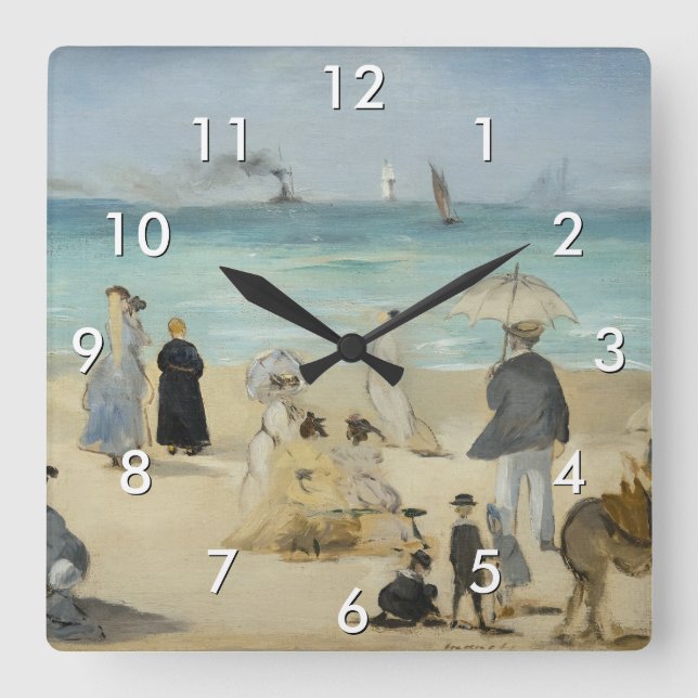 Edouard Manet - On the Beach, Boulogne-sur-Mer Square Wall Clock (Front)