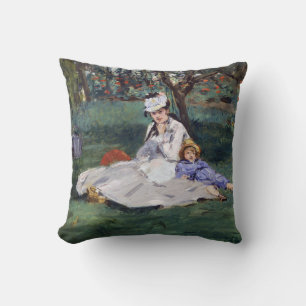 Edouard Manet - The Monet family in their garden Cushion