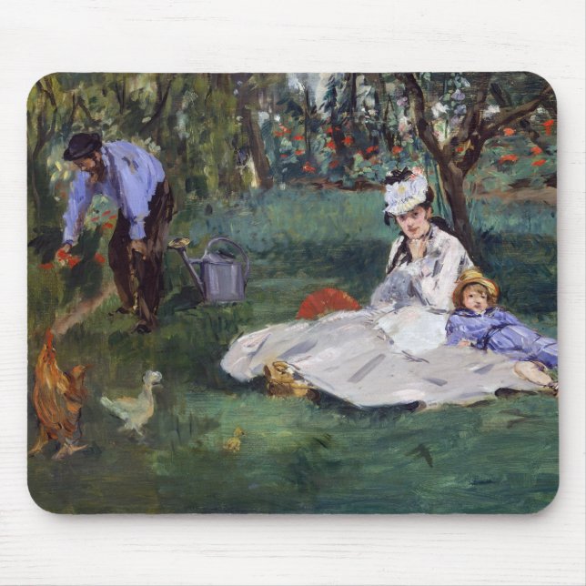 Edouard Manet - The Monet family in their garden Mouse Mat (Front)