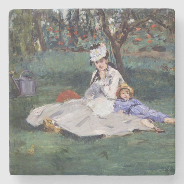 Edouard Manet - The Monet family in their garden Stone Coaster (Front)