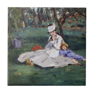 Edouard Manet - The Monet family in their garden Tile