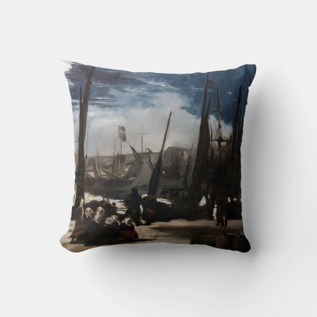 Edouard Manet - The Port of Boulogne by Moonlight Cushion (Front)