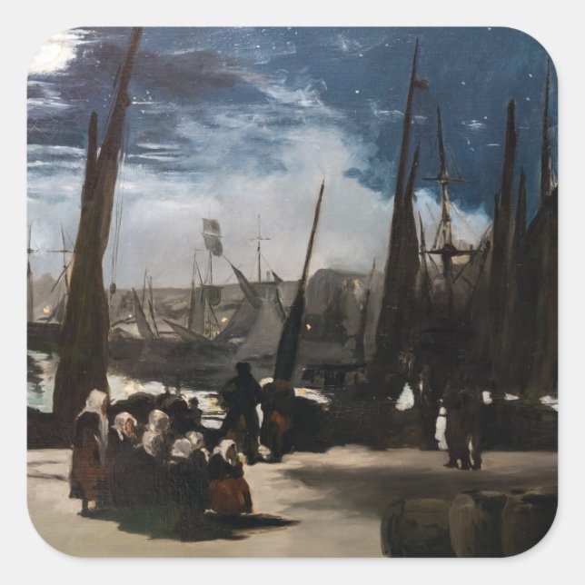 Edouard Manet - The Port of Boulogne by Moonlight Square Sticker (Front)