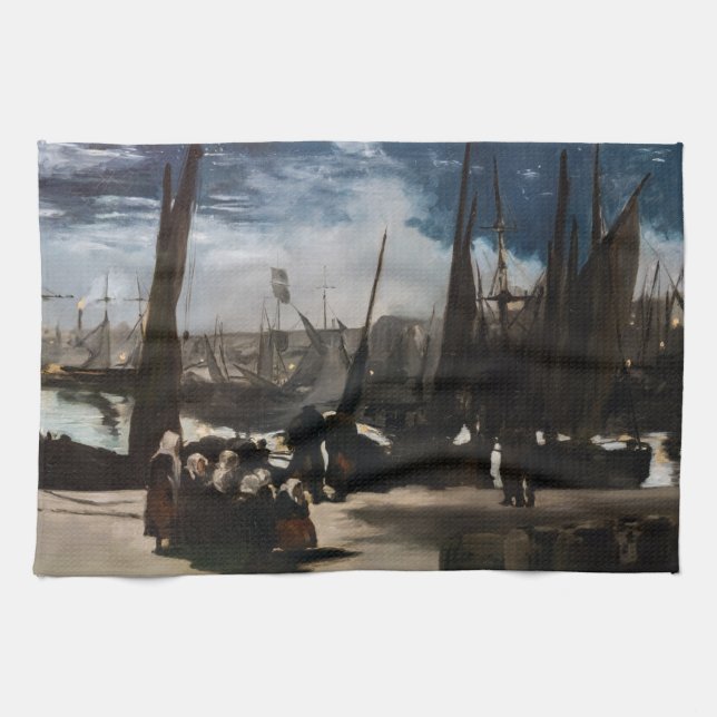Edouard Manet - The Port of Boulogne by Moonlight Tea Towel (Horizontal)