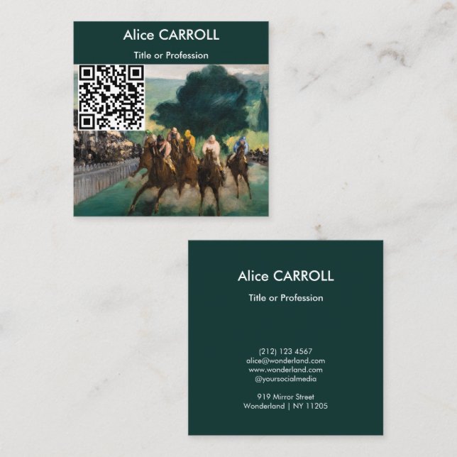 Edouard Manet - The Races at Longchamp - QR Code Square Business Card (Front/Back)
