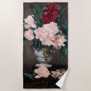 Edouard Manet - Vase of Peonies on  Small Pedestal Beach Towel