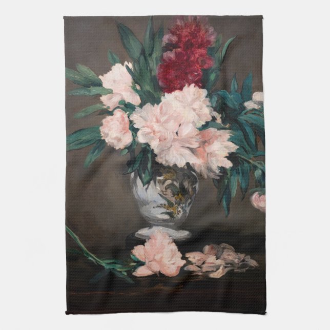 Edouard Manet - Vase of Peonies on  Small Pedestal Tea Towel (Vertical)