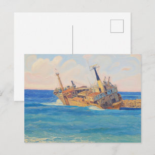 Edro III shipwreck Paphos, watercolour style Postcard