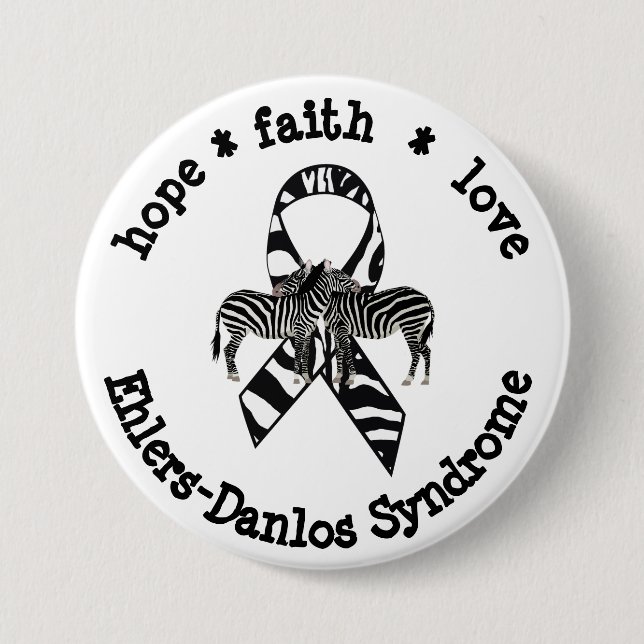 EDS Awareness Ribbon Zebras Support Button (Front)
