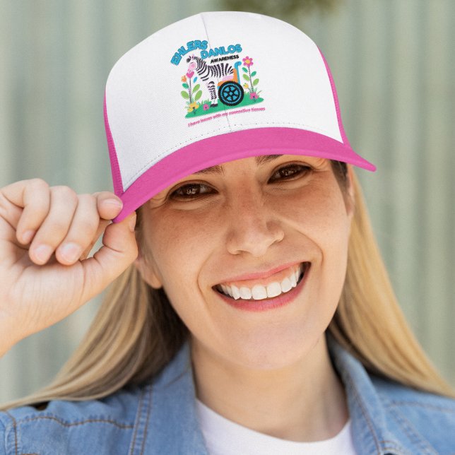 EDS Awareness Zebra Hat (Spread EDS awareness with this zebra, "I have issues with my connective tissues" trucker hat! )