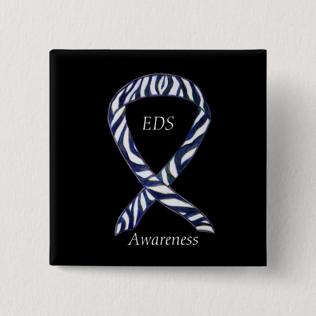 EDS Awareness Zebra Stripe Ribbon Custom Pin (Front)