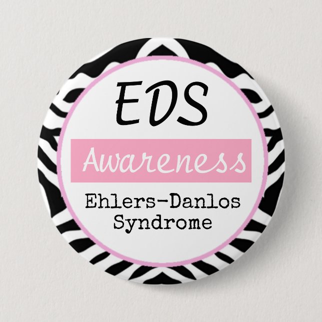 EDS Ehlers-Danlos Syndrome Awareness Zebra Button (Front)