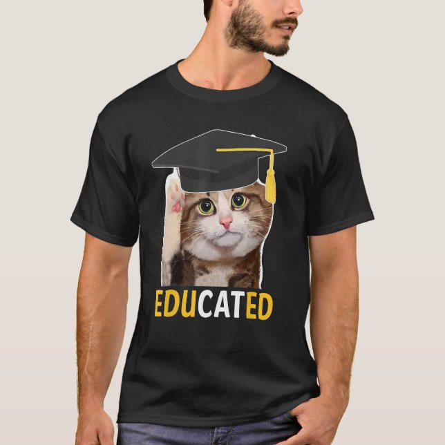 Educated Cat Graduation Cap Senior Funny Graduatio T-Shirt (Front)