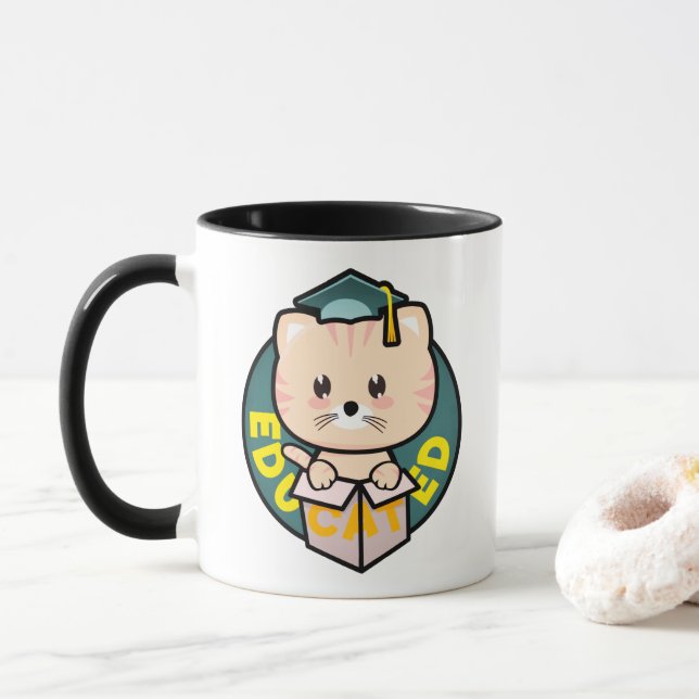 Educated Graduate Cat Graduation Celebration Mug (With Donut)