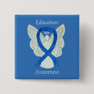 Education Angel Blue Awareness Ribbon Art Pin