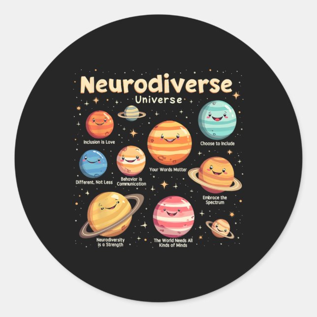 Education Autism Awareness Neurodiverse Universe S Classic Round Sticker (Front)