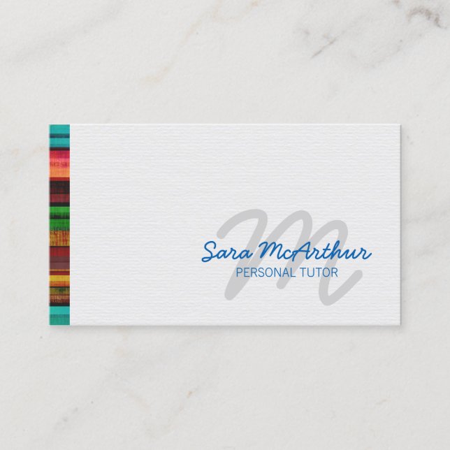Education Childcare Colourful Edge Cursive Monogra Business Card (Front)