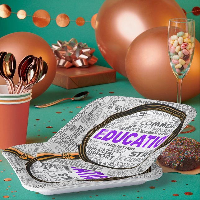 Education Concept Magnifying Glass Word Cloud Paper Plate (Creator Uploaded)