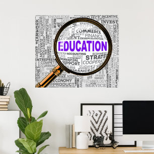 Education Concept Magnifying Glass Word Cloud Poster