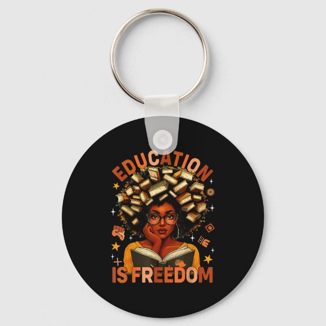 Education Is Dom Black Teacher Books Black History Key Ring (Front)