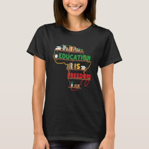Education is Freedom Map of Africa Bookshelf Black T-Shirt