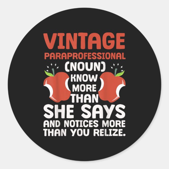 Education Pride Paraprofessional Definition  Classic Round Sticker (Front)