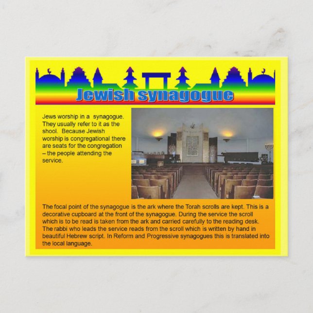 Education, Religion, Jewish synagogue Postcard (Front)
