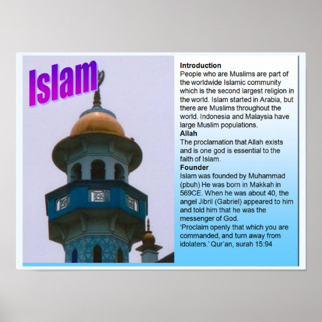 Education, World Religions, Islam Fact File Poster (Front)