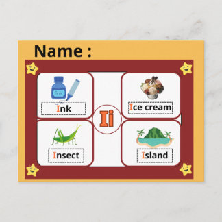 Educational Alphabet Letter I Flashcard for Kids  Postcard