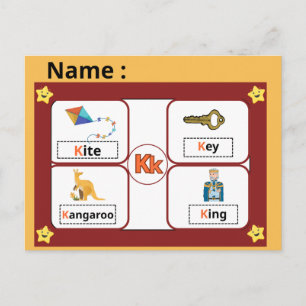 Educational Alphabet Letter K Flashcard for Kids  Postcard