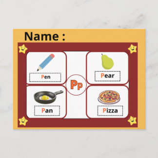 Educational Alphabet Letter P Flashcard for Kids  Postcard