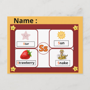 Educational Alphabet Letter S Flashcard for Kids  Postcard
