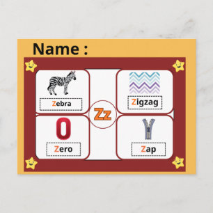 Educational Alphabet Letter Z Flashcard for Kids  Postcard