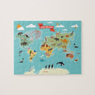 Educational Animals of The World Map Jigsaw Puzzle