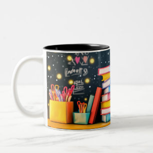 Educational back-to-school themed decor with stack Two-Tone coffee mug